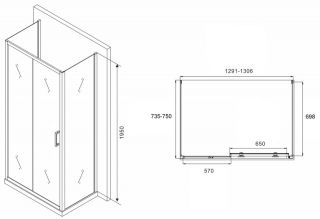 Душевой уголок ABBER Schwarzer Diamant AG30130B-S75B-S75B 130x75см чёрный